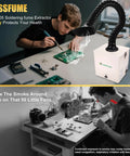 Person using LF-105 soldering fume extractor, Replacement Set for Soldering Fume Extractor LF-105 1x H13 HEPA Filter and 10x Pre Filter