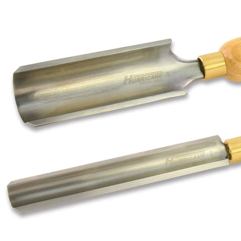 Heavy Duty High Speed Steel Spindle Roughing Gouge Set shows two HSS gouges with beech handles for woodturning.