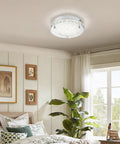 Flush Mount Crystal Ceiling Light With K9 Crystals, Modern Round LED Fixture In 4000K Daylight, 8 Inch in a cozy bedroom.