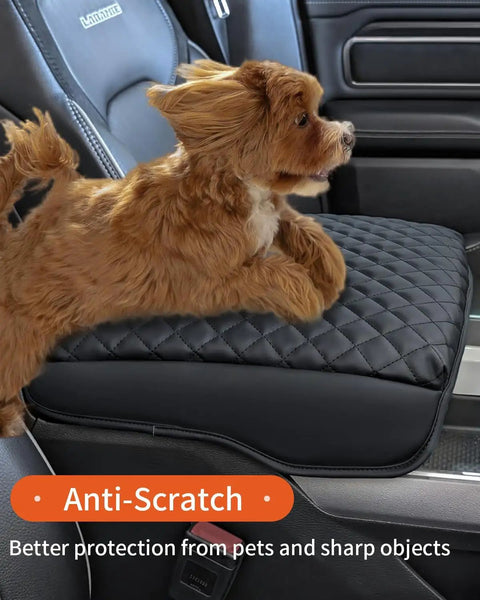 Ram 1500 Center Console Cover 2019 To 2026 Anti Scratch PU Leather Armrest Pad Cushion for 2500 and 3500 Models with Dog on Console