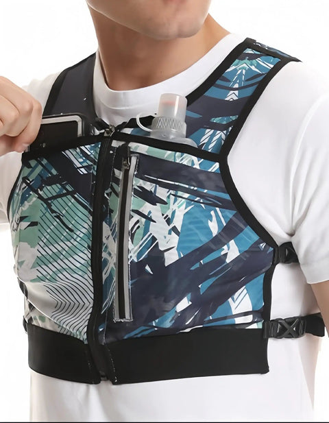 Hands Free Hydration Pack Chest Rig For Running And Fastpacking With Two Front Bottle Pockets For 500ml Bottles So You Can Sip On The Go