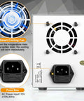 Back view of Adjustable DC Bench Power Supply 0 To 30V 0 To 10A With 4 Digit Display showing cooling fan and power input.