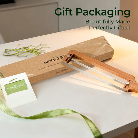 Adjustable Bread Knife With Precision Thickness Guide For Homemade And Sourdough Loaves beside gift packaging box
