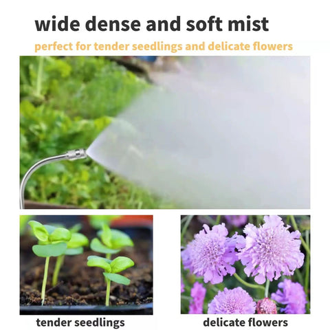 Spray from 25 Inch Spray Wand With Adjustable Nozzle for Hanging Baskets and Plants misting seedbeds and delicate flowers.