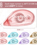Eight Pack Clear Double Sided Craft Tape For Scrapbooking And Photos Adhesive Glue Runner 0.3 Inch By 26 Feet Colorful Set