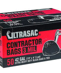 Heavy Duty Contractor Bags In A Tough 50 Pack With Rip Resistant Drawstrings At 42 Gallon Size And 3 Mil Gauge for tough cleanups.