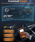 Person using NT510 Elite OBD2 Scanner for Honda and Acura in car, showing crankshaft sensor function on display.
