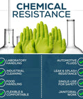 Beefy Eight Mil Green Nitrile Gloves Bulk Bucket Five Hundred Count Extra Large for chemical resistance and safety use.