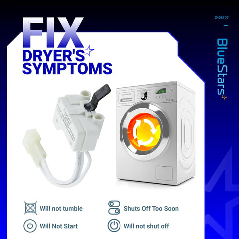 Easy Install Dryer Door Switch Replacement Fits Whirlpool Maytag Kenmore Dryers Replaces 3406109 3405100 3405101 3406100 3406101 AED4475TQ1 MEDC400VW0 No Fuss DIY Friendly Upgrade For 60 70 80 90 500 600 700 800 Series and laundry symptoms