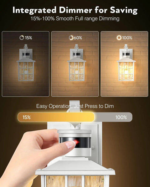 Dimmer settings for White Motion Sensor Outdoor Porch Light Wall Mount for House Modern Exterior Sconce Aluminum Anti Rust Waterproof