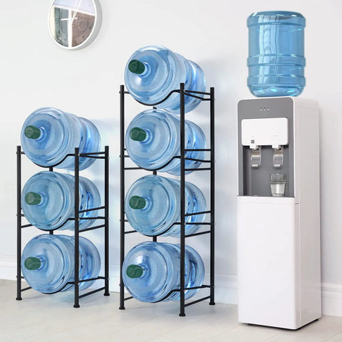 Heavy Duty 4 Tier 5 Gallon Water Jug Holder Rack with Detachable Bottle Organizer Shelf for Home Kitchen Office Breakroom, Black