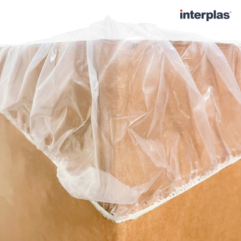 Pack Of 25 Clear Elastic Covers For 65 Inch Square Gaylord Boxes built tough to lock down a brown box with clear plastic cover.