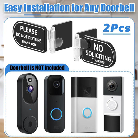 Acrylic Do Not Disturb Doorbell Sign No Soliciting For Front Door Fits Any Doorbell Easy Install Pack Of 2 displayed with doorbells