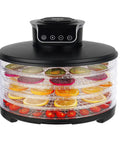 Killer Speed Food Dehydrator With Five Adjustable Bpa Free Trays showcasing colorful fruit slices on trays, designed for even drying.