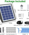Package contents of Solar Drip Irrigation Kit For Auto Plant Watering, 49Ft System with anti siphon valve, 15 plants.