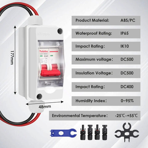 Outdoor Solar Disconnect Switch 20 Amp IP Waterproof DC Miniature Circuit Breaker with plug and play universal connector.