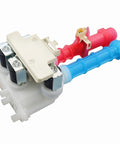 5304528029 Washing Machine Water Inlet Valve Assembly Replacement Part For Most Major Washers DIY Friendly Install Durable Fits Top Load And Front Load Models Across Popular Brands. White plastic valve with red and blue hose ports