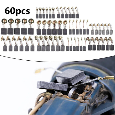 60 Piece Electric Motor Carbon Brush Set With 10 Different Sizes Replacement Kit For Hammer Drills Circular Saws Angle Grinders