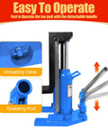 Heavy Duty Hydraulic Toe Jack Heavy Hitter Machine Lift Built Like A Tank With Heat Treated Steel 20 Ton Capacity close-up of unloading valve and rotating rod.
