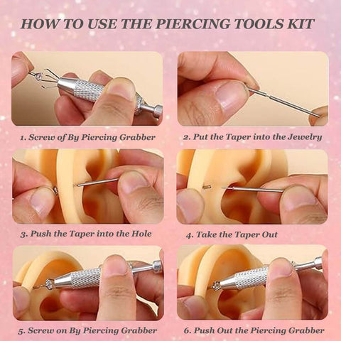 Step-by-step guide using Piercing Taper Ball Grabber Tool For 14G To 20G Threadless Insertion Pin And Flat Back Earring