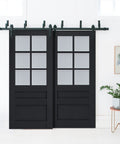 Sliding Barn Closet Doors With Frosted Glass 84 By 96 Inches Antracite Finish Bypass Hardware Kit Heavy Duty 8Ft Rails in modern room