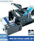 No Sweat Manual Labeling Machine And Label Applicator For Round Glass Plastic Bottles with detailed design view, 110mm max label height.