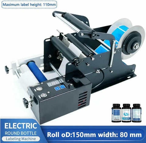 No Sweat Manual Labeling Machine And Label Applicator For Round Glass Plastic Bottles with detailed design view, 110mm max label height.