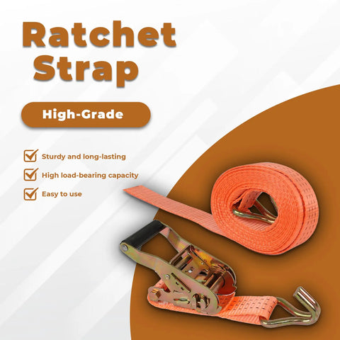 Heavy Duty Ratchet Straps 15 Foot By 1.5 Inch Cargo Tie Down Bands with high-grade webbing and sturdy ratchet mechanism.