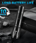 Beefy Six Pack LED Flashlights With High Lumens, 5 Mode Tactical Beam shown with long battery life indication.