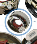 Close-up view of Badass Electric Trailer Brake Assembly Pair Built To Hustle Rock Solid Grip For Eight Thousand Pound Axles.