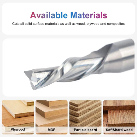 Carbide Downcut Router Bit Set For Woodworking With 3/8 Inch Cutting Diameter, 1/2 Inch Shank, close-up of CNC Spiral End Mill