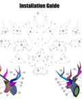 3D paper deer head installation guide with labeled templates for assembly.