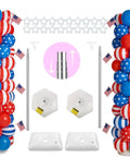 LANGXUN 12ft balloon arch kit, front view: red, white, blue star balloons on two columns with connecting arch and stands