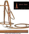 Everyday Raised Fancy Stitched Leather English Schooling Bridle With Laced Reins displayed in London Tan color