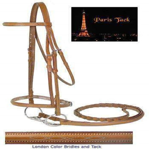 Everyday Raised Fancy Stitched Leather English Schooling Bridle With Laced Reins displayed in London Tan color