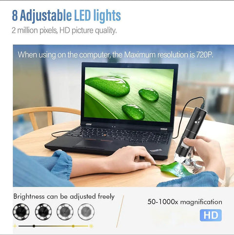 Grab And Go Portable Wireless Digital Microscope With WiFi And USB 50X To 1000X Magnification Handheld Microscope Camera With Adjustable Stand Compatible With iPhone Android iPad Windows Mac