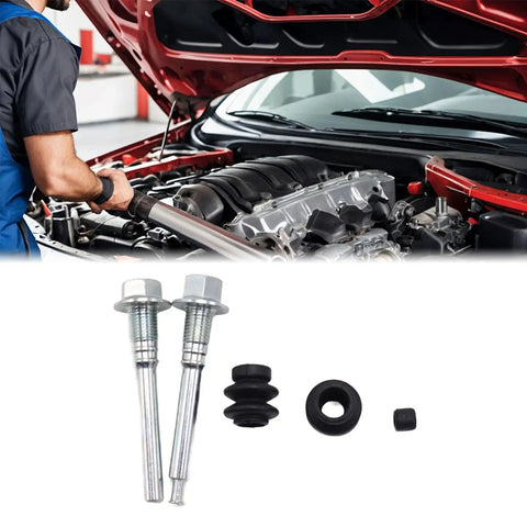 Top Notch Rear Disc Brake Caliper Slider Pin Kit Featuring Durable Metal and Rubber Bushings With Guide Pin Boot For Smooth Gliding And Reliable Stopping Power That Saves You Big Bucks On Repair Bills; metal slider pins and rubber bushings