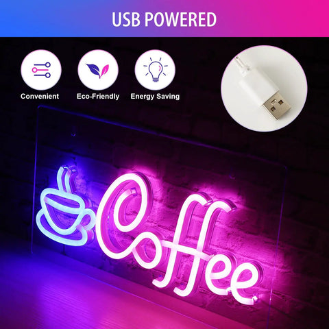 Coffee Neon Sign LED Light For Cafe And Kitchen, USB Powered Neon Sign With Metal Chain, Wall Decor For Restaurant, Shop Window, Bar, And Cozy Coffee Shop Vibes