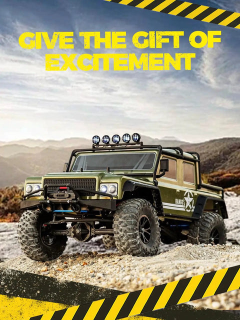 1:8 Scale RC Crawler Beast 4WD Off-Road Monster With 2-Speed Transmission in Army Green on rocky terrain