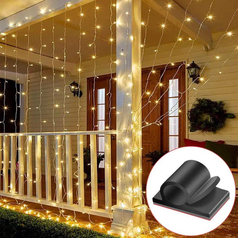 Adhesive Cable Clips With Storage Case 40Pcs Wire Clips used for fairy lights on porch with strong double sided tape.