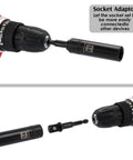 Power drill with socket adaptor from 1/2 Inch Drive Deep Impact Socket Set Built Tough With CR-V Steel For Heavy Duty Use.
