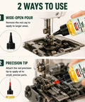2 Oz Sewing Machine Oil Kit With Precision Applicator, Cleaning Brush, And Cloth For Smooth, Quiet Lubrication That Works Like A Charm In Home Sewing, Craft Rooms, And Studio Spaces. Oil kit with wide-open pour and precision tip on sewing machine