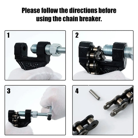 Step-by-step use of chain breaker for 428 Heavy Duty Motorcycle Chain With 122 Links And Chain Breaker For 125cc 150cc 200cc Dirt Bikes