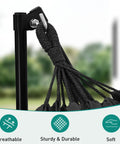 Close-up of black rope and metal stand detail for 2 In 1 Hammock And Swing Chair With Foldable Stand Dope Portable Camping Gear For Outdoors
