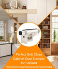 Twenty Five Pack Soft Close Cabinet Door Dampers Featuring Adjustable Slow Close Buffer Mechanism Solid Abs Construction Polished Nickel Finish For Kitchen Organizing Zero Slam Doors Silent Glide Smooth Operation Total Home Upgrade Pick in a modern kitchen setting.