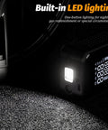 Skip The Stress Over Low Tire Pressure With This Cordless Car Tire Inflator Packin Dual Digital Screens And Automatic Shutoff Compact Wireless Air Compressor showing built-in LED light for nighttime use.