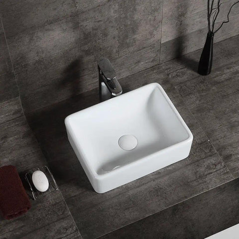 Rectangular Ceramic Vessel Sink For Above Counter Vanity 16x12 Inch White Modern Art Basin Wash Basin For Lavatory Cabinet Durable Ceramic Bathroom Sink With Sleek Fresh Easy Install Design