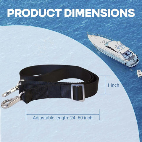 Adjustable Black Bimini Top Straps Set For Boats, beefed up nylon, 24-60 inch length, stainless steel snap hooks, two pack