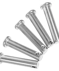 Super Tough 5 Pack Stainless Steel Insert Pins With Flat Heads And Holes For Scaffolding arranged in a fan shape, showing their flat ends.