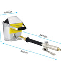 Pro Grade Air Powered Stucco And Mortar Sprayer With Deep Hopper And Four Quick Change Nozzles, dimensions shown in inches.